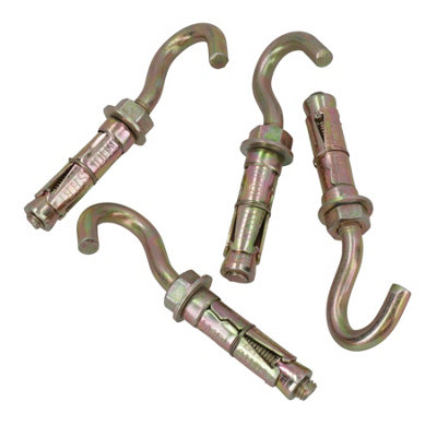 10mm Open Hook Eye Bolts Rawl Shield Wall Anchor Expansion Brick Stone 4pc - 3