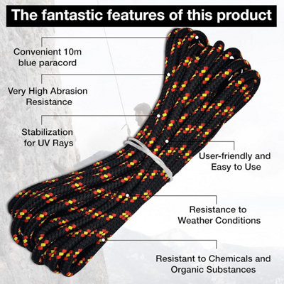 10mm Poly Braided Rope 10m of Black Line Cord Reliable and Resilient Paracord for Multiple Tasks Lightweight Braided Cord
