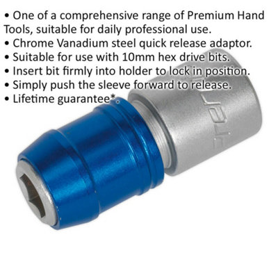 10mm Quick Release Bit Adaptor - 1/2 Inch Sq Drive - Chrome Vanadium Steel