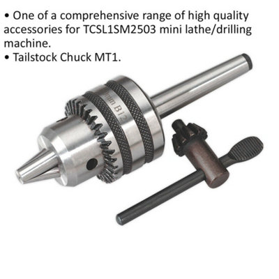 10mm Tailstock Chuck MT1 - For Use With ys08817 Mini Lathe & Drilling Machine