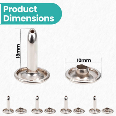 10mm x 18mm Extra Long Double Cap Tubular Rivets, Silver, 50pcs