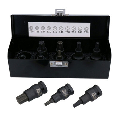 10pc 1/2" Drive Torx Star Impact Impacted Shallow Short Male Sockets ...