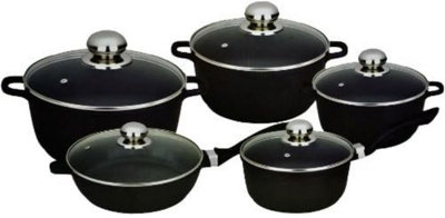 10Pc Aluminium Non Stick Cooking Pan Saucepan Pot Set Casserole Stock Cookware