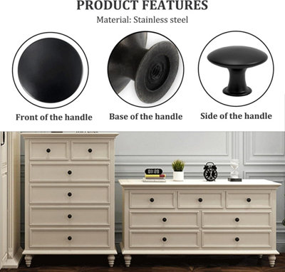 10pc Black Drawer Knobs, Cupboard Handles Knob Black Round, Cabinet Knobs  Made Stainless, 30mm Small Door