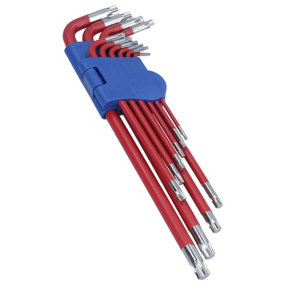 10pc Coloured Extra-Long Torx Star keys with Holder T9 -T50 Anti Slip Grip Cover