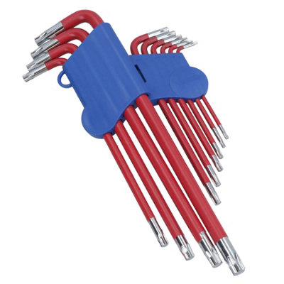10pc Coloured Extra-Long Torx Star keys with Holder T9 -T50 Anti Slip ...