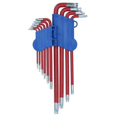 10pc Coloured Extra-Long Torx Star keys with Holder T9 -T50 Anti Slip ...