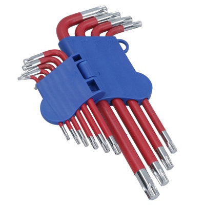 10pc Coloured Long Torx Star keys with Holder T9 - T50 Anti Slip Grip Covering