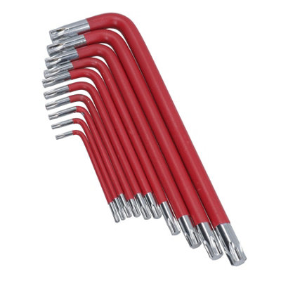 10pc Coloured Long Torx Star keys with Holder T9 - T50 Anti Slip Grip ...