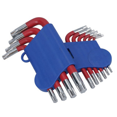 10pc Coloured Short Torx Star keys with Holder T9-T50 Anti Slip Grip ...