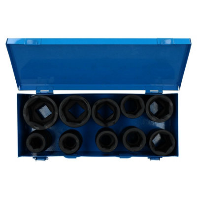 10pc Deep Hex Impact Socket Set Metric 1" dr Sockets 22mm to 50mm 6 Sided