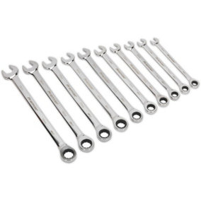 10pc EXTRA LONG Combination Hand Spanner Set - 10mm - 19mm 12 Point Slim Handle