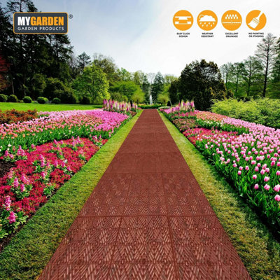 10pc Garden Plastic Tiles Interlocking Non Slip Lawn Walkway Floor Path ...