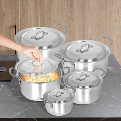10Pc Large Aluminium Cookware Set With Lids Casserole Stockpots ...