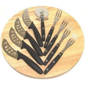 10Pc Pizza Cutting Set Board Kitchen Cutter Chef Baking Wheel Wood Utensil Kit