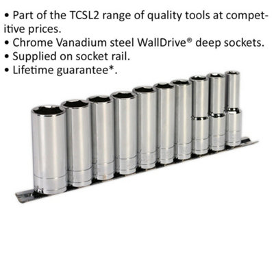 10pc PREMIUM DEEP Socket Set - 1/2" Square Drive 6 Point Metric High Torque Nut