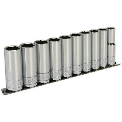 10pc PREMIUM DEEP Socket Set - 3/8" Square Drive 6 Point Metric High Torque Nut