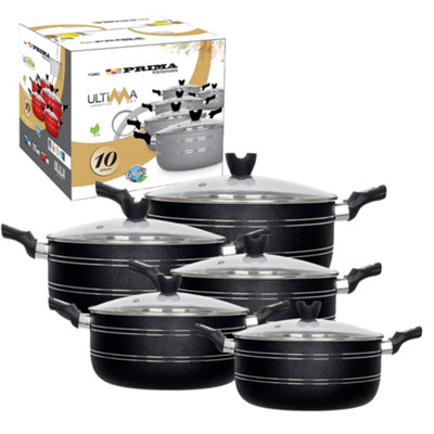 10Pc Professional Non Stick Teflon Coated Casserole Cookware Set Lids Black