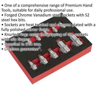 10pc STUBBY Hex Key Socket Bit Set - 1/4" 3/8" & 1/2" Square Drive Short Shaft