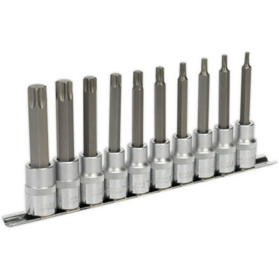 10pc TRX Star Socket Bit Set 1/2" Square Drive - T20 to T70 - 100mm Long Shaft