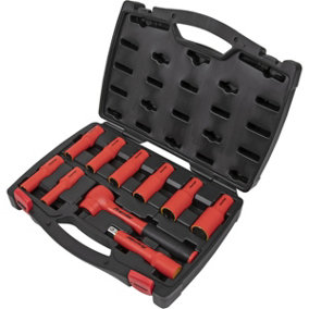 10pc VDE Insulated Socket & Ratchet Handle Set -1/2" Square Drive 6 Point Metric