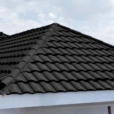 10Pcs Black Half Round Ridge Tile Stone Coated Metal Roofing 420mm W x ...
