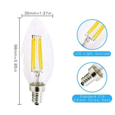 10pcs C35 LED Candle Bulbs E14 6W Dimmable 6000K Cold White Chandelier ...