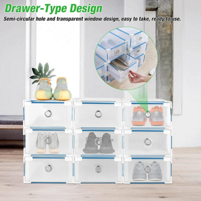 10pcs Clear Shoe Boxes Foldable Shoe Organiser Plastic Shoe Storage Box ...