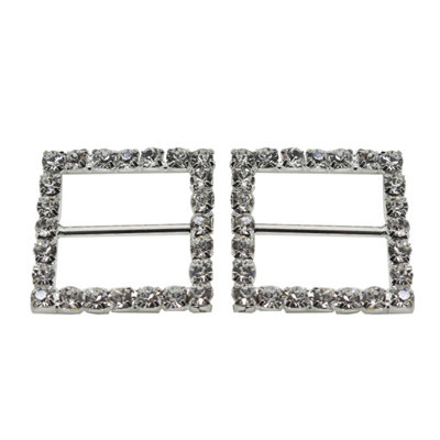 10pcs Diamante Buckle, Square Crystal Slider Buckle, 19mm x 19mm
