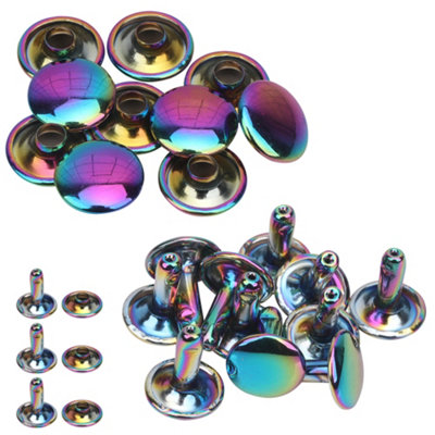 10pcs Double Cap Tubular Rivets, Rainbow - 9mm x 7.5mm