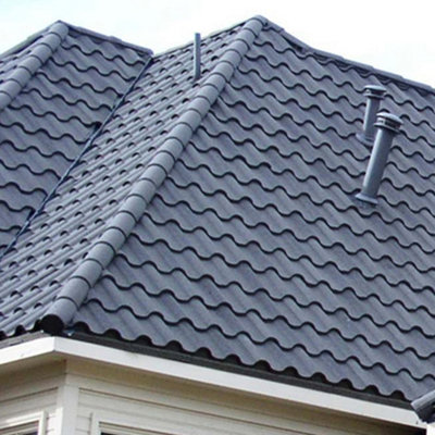 10Pcs Grey Half Round Ridge Tile Stone Coated Metal Roofing 420mm W x ...