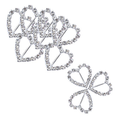 10pcs Heart Shape Diamante Buckle, Crystal Slider Buckle, 10mm x 16mm