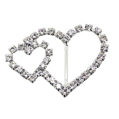 10pcs Joined Heart Diamante Buckle, Crystal Slider Buckle, 10mm x 21mm