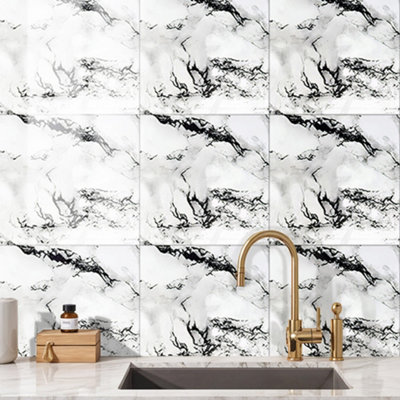 10pcs Marble Patterned Wall Tile Stickers for Walls Backsplashes ...