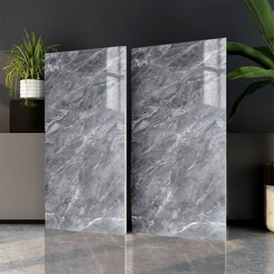 10PCS Marble Tile Stickers for Kitchen Bathroom Backsplash PVC Waterproof Oil Proof DIY Self Adhesive 60x30cm(Dark Grey)