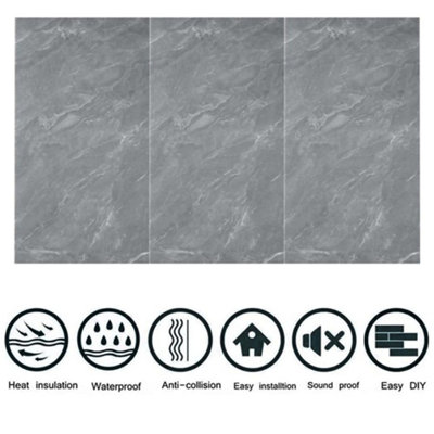 10PCS Marble Tile Stickers for Kitchen Bathroom Backsplash PVC Waterproof Oil Proof DIY Self Adhesive 60x30cm(Dark Grey) - 3