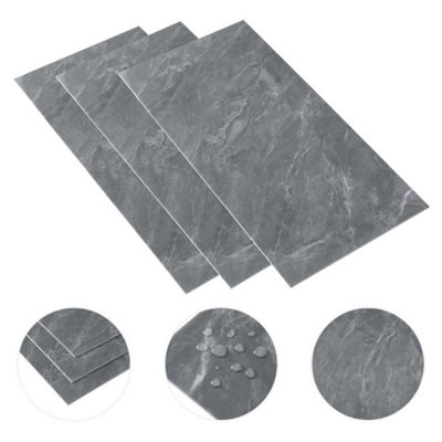 10PCS Marble Tile Stickers for Kitchen Bathroom Backsplash PVC Waterproof Oil Proof DIY Self Adhesive 60x30cm(Dark Grey) - 5