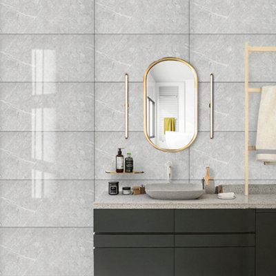 10PCS Marble Tile Stickers for Kitchen Bathroom Backsplash PVC Waterproof Oil Proof DIY Self Adhesive 60x30cm(Grey)