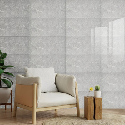 10PCS Marble Tile Stickers for Kitchen Bathroom Backsplash PVC Waterproof Oil Proof DIY Self Adhesive 60x30cm(Grey)