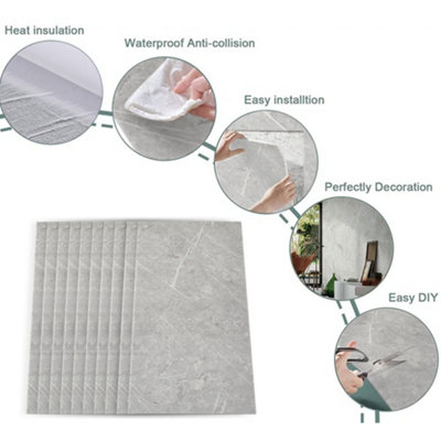 10PCS Marble Tile Stickers for Kitchen Bathroom Backsplash PVC Waterproof Oil Proof DIY Self Adhesive 60x30cm(Grey) - 3