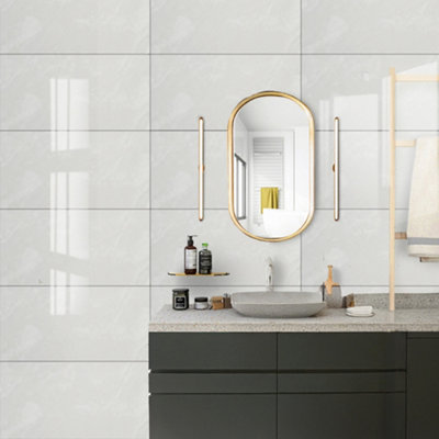 10PCS Marble Tile Stickers for Kitchen Bathroom Backsplash PVC Waterproof Oil Proof DIY Self Adhesive 60x30cm(Off-White)