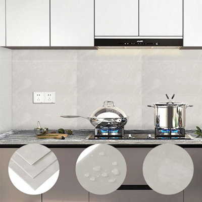 10PCS Marble Tile Stickers for Kitchen Bathroom Backsplash PVC Waterproof Oil Proof DIY Self Adhesive 60x30cm(Off-White) - 3