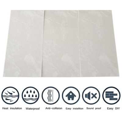 10PCS Marble Tile Stickers for Kitchen Bathroom Backsplash PVC Waterproof Oil Proof DIY Self Adhesive 60x30cm(Off-White) - 4
