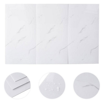 10PCS Marble Tile Stickers for Kitchen Bathroom Backsplash PVC Waterproof Oil Proof DIY Self Adhesive 60x30cm(White) - 5