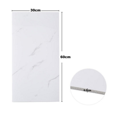 10PCS Marble Tile Stickers for Kitchen Bathroom Backsplash PVC Waterproof Oil Proof DIY Self Adhesive 60x30cm(White) - 6