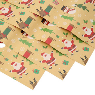 10pcs Santa Claus Pattern Christmas Rustic Kraft Wrapping Paper Sheets 76cm L x 50cm W - 3