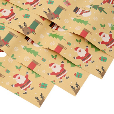 10pcs Santa Claus Pattern Christmas Rustic Kraft Wrapping Paper Sheets 76cm L x 50cm W