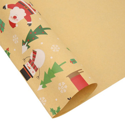 10pcs Santa Claus Pattern Christmas Rustic Kraft Wrapping Paper Sheets 76cm L x 50cm W