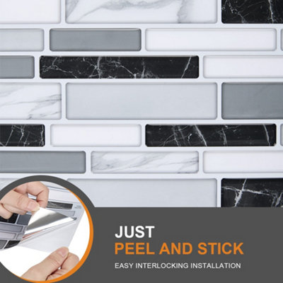 10Pcs Self-Adhesive Marble Pattern Wall Tile Stickers 30cm W x 30cm D