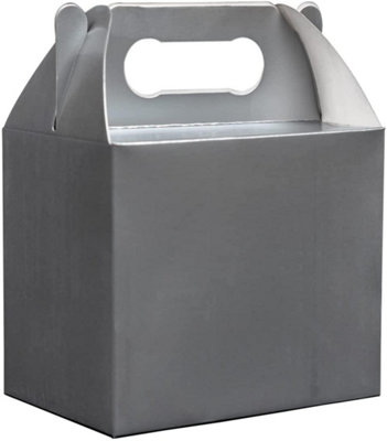 10Pcs Silver Colour Cardboard Lunch Takeaway Birthday Wedding Carry Meal Food Cake Party Box Childrens Loot Bags